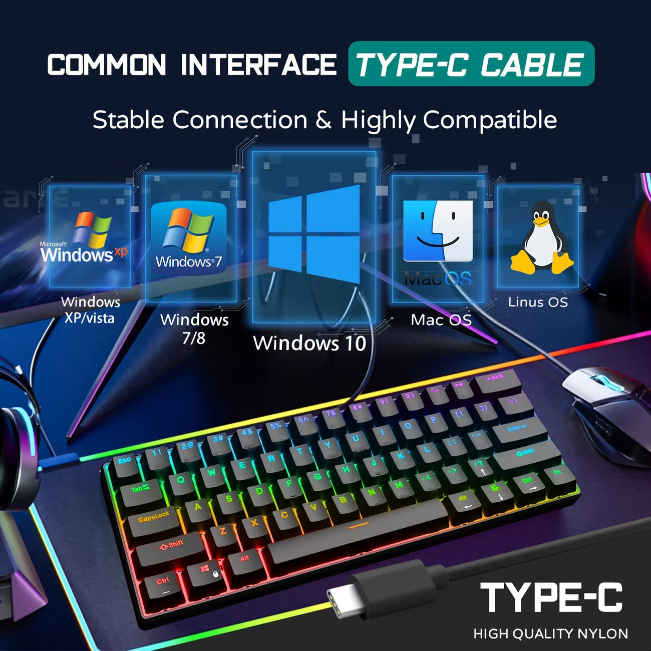 Pure Black LED Gaming Keyboard (Wired)