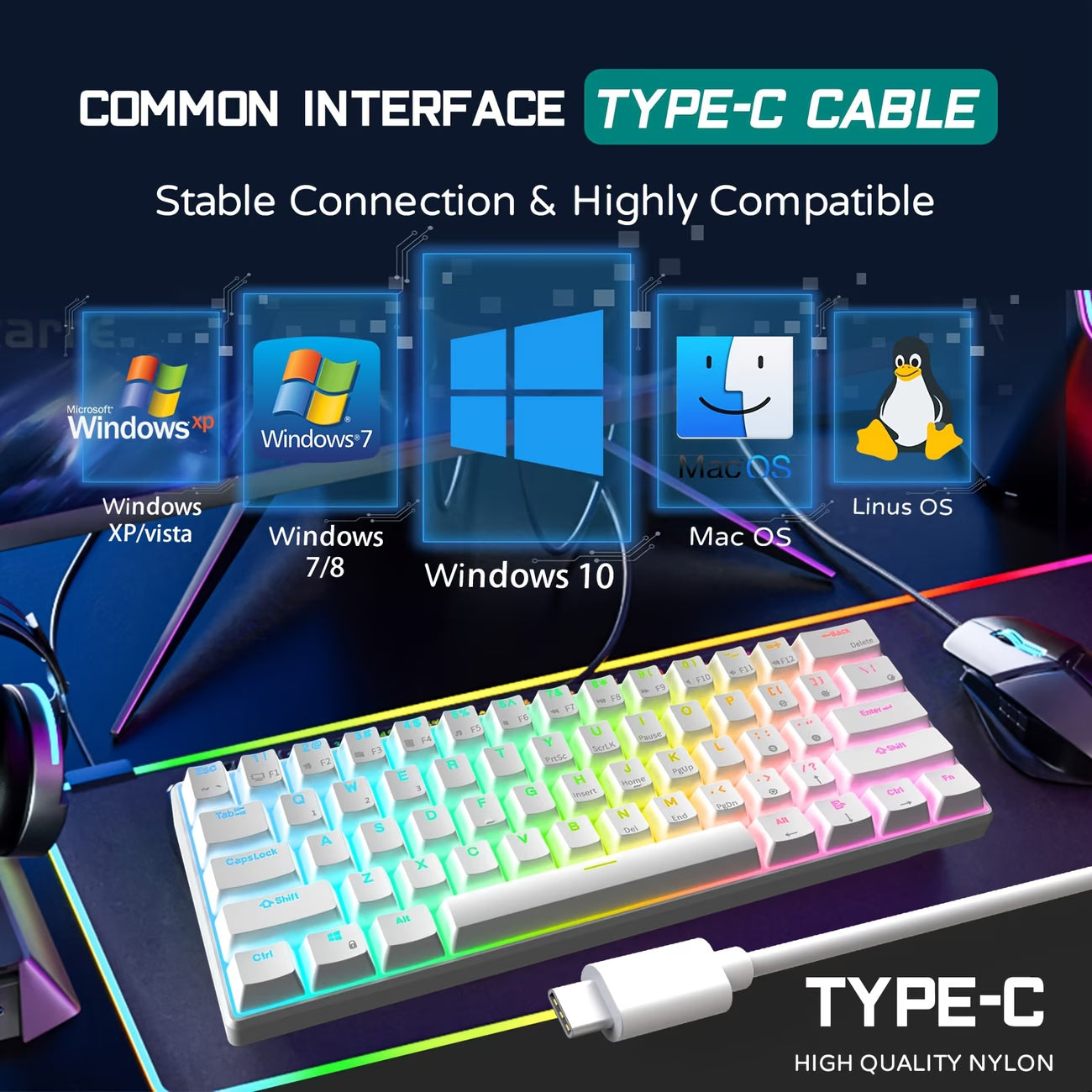 Pure White RGB Gaming Keyboard (Wired)